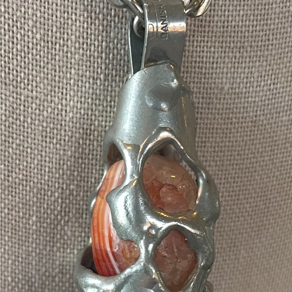 Danish Design SMYK brutalist necklace carnelian agate silver metal 25” chain - Picture 13 of 16